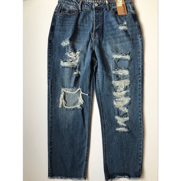 Vanilla Star 90’s Boyfriend Super High Rise Distressed Jeans Size 13 Juniors - Picture 1 of 6